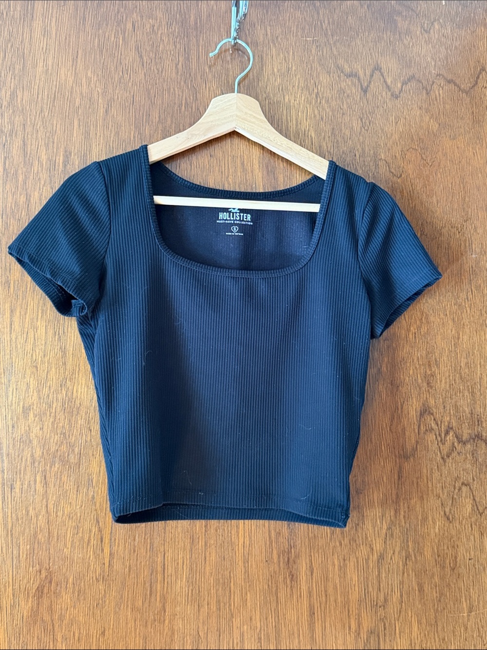 Hollister Black Ribbed Square Neck Crop Tee